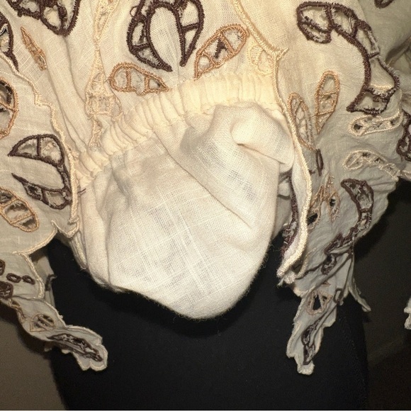 Anthropologie Women’s Eyelet Pullover Peplum Top V-Neck Cinched Waist Large - Picture 10 of 16